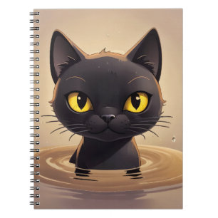 Caderno Espiral Cute Black Cat Swimming Journal Art