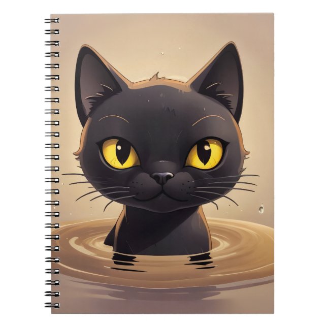 Caderno Espiral Cute Black Cat Swimming Journal Art (Frente)