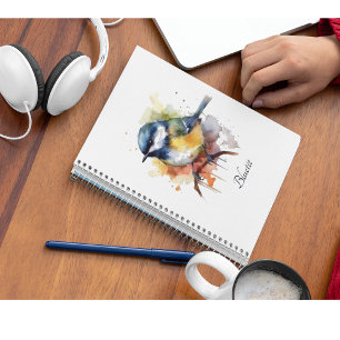 Caderno Espiral Cute Bluetit em um Galho, personalizado
