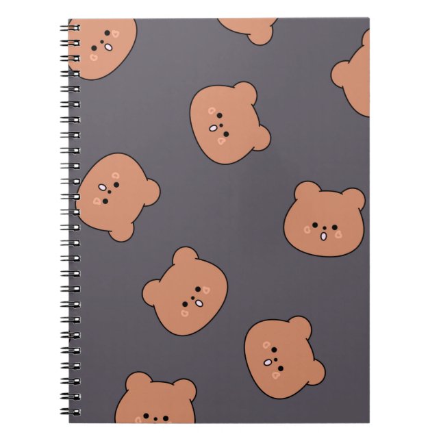 Caderno Espiral Cute Brown Teddy Bear Face Pattern Dark Blue (Frente)