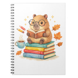 Caderno Espiral Cute Capybara Reading Books Watercolor