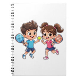 Caderno Espiral Cute Cartoon Boy and Girl Playing Padel Tennis – F