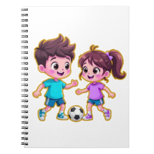 Caderno Espiral Cute Cartoon Boy and Girl Playing Soccer Together  (Frente)