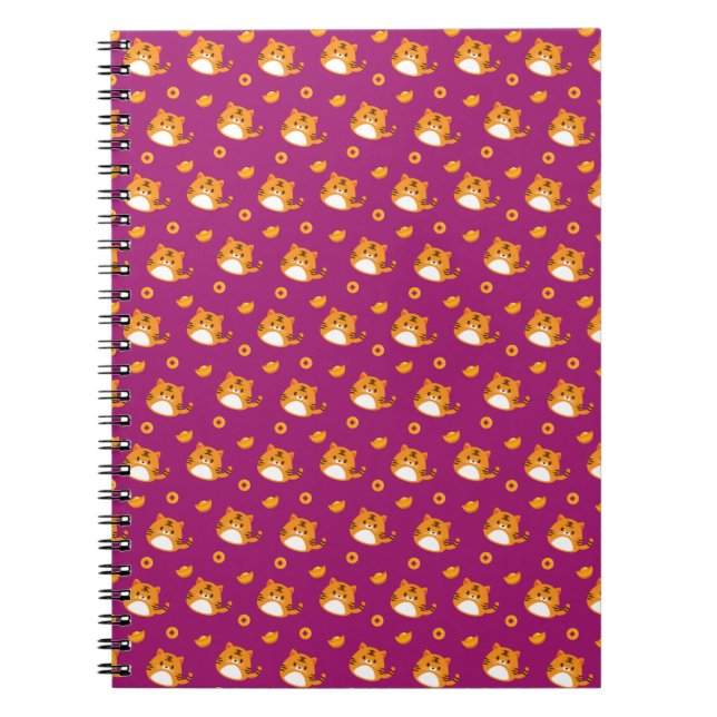 Caderno Espiral Cute Cartoon Cat Seamless Pattern | Kawaii Orange  (Frente)
