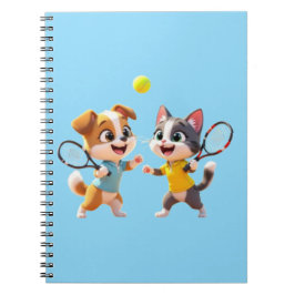 Caderno Espiral Cute Cartoon Dog and Cat Playing Padel Tennis – Fu