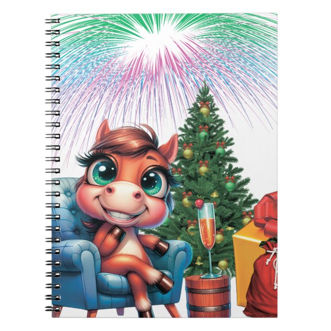 Caderno Espiral Cute Cartoon Horse New Year's Eve Celebration (Frente)