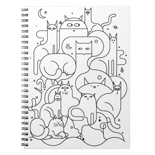 Caderno Espiral Cute Cat Line Art Coloring Notebook (Frente)
