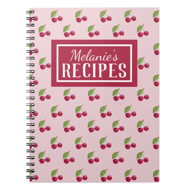 Caderno Espiral Cute Cherry Pattern Personalised Recipe (Frente)