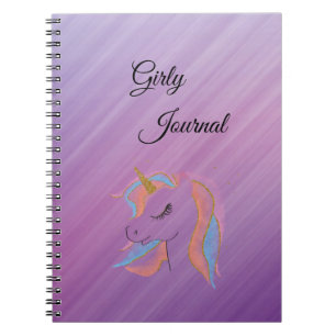 Caderno Espiral Cute,Colorfil,Arco-íris Unicorn,Linhas Diagonais