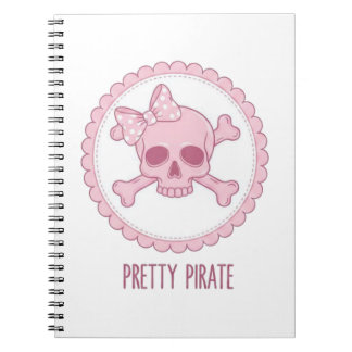 Caderno Espiral Cute Crânio Rosa Pastel com Laço e Ossos Cruzados