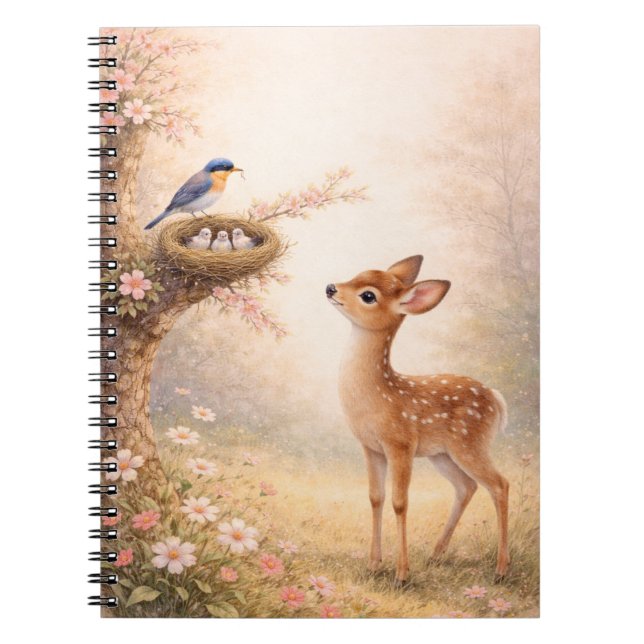 Caderno Espiral Cute Deer Bird Nest Aesthetic Notebook |  (Frente)