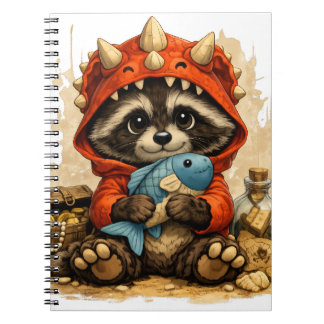 Caderno Espiral Cute Dino Raccoon Notebook – Kawaii Pirate