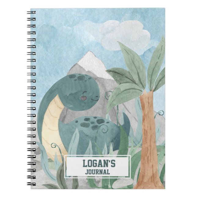 Caderno Espiral Cute Dinossauro Brontossauro Personalizado (Frente)