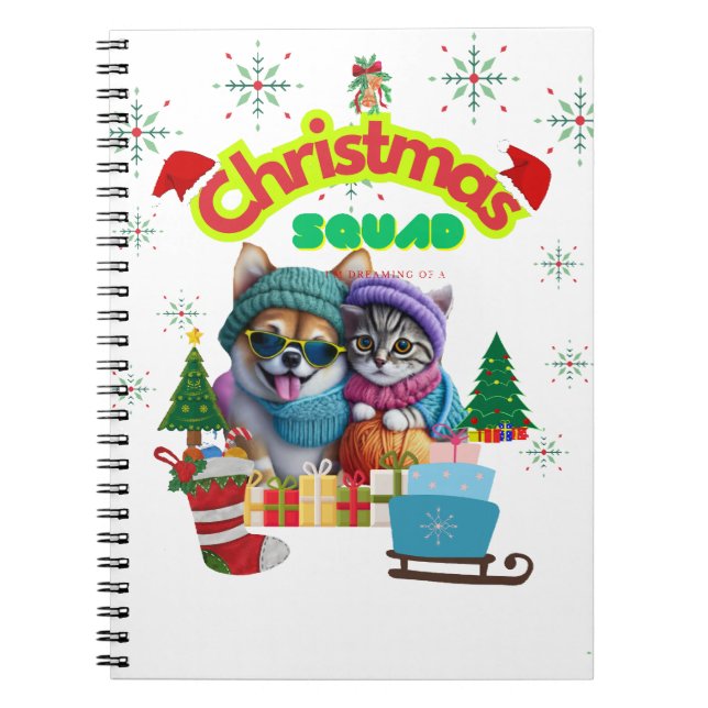 Caderno Espiral Cute dog and cat Christmas squad design  (Frente)