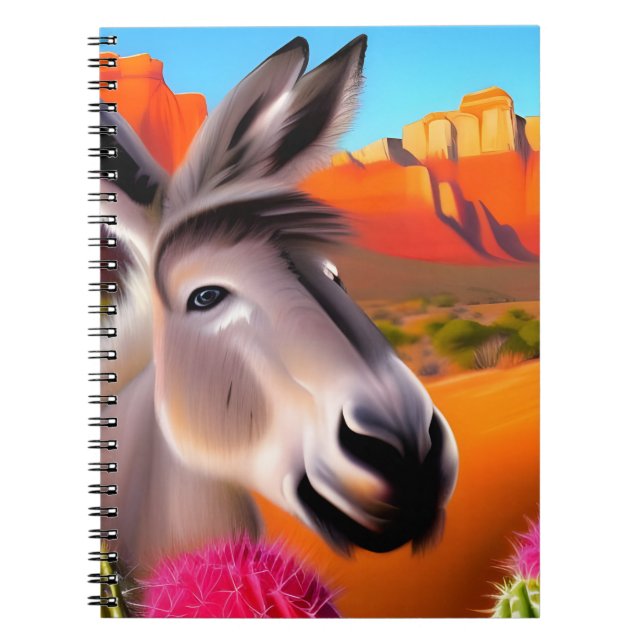 Caderno Espiral Cute Donkey com cacto em flor (Frente)