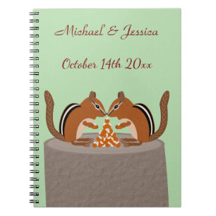 Caderno Espiral Cute Esquilos Casamento de Outono Personalizado