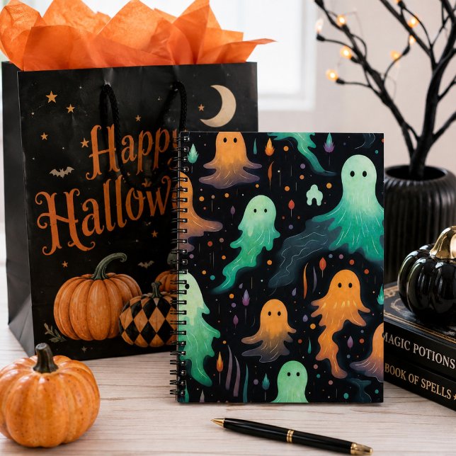 Caderno Espiral Cute Fantasma Pastel Spooky Halloween (Criador carregado)