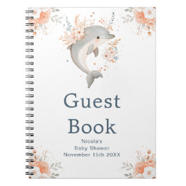 Caderno Espiral Cute Floral Dolphin Baby Shower Guest Book