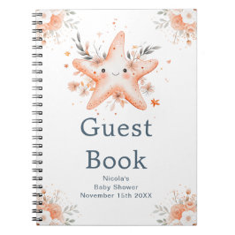 Caderno Espiral Cute Floral Starfish Baby Shower Guest Book