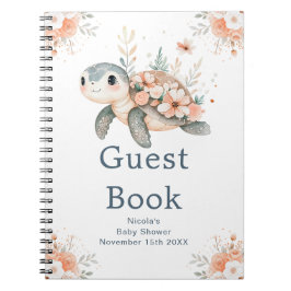 Caderno Espiral Cute Floral Turtle Baby Shower Guest Book