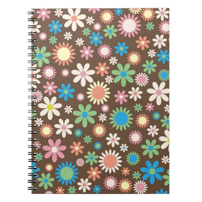 Caderno Espiral Cute Flower Power Pattern Brown (Frente)