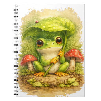Caderno Espiral Cute Frog Leaf Umbrella Spiral Notebook