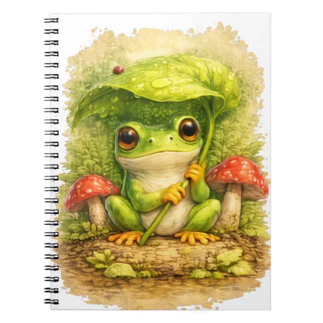 Caderno Espiral Cute Frog Leaf Umbrella Spiral Notebook (Frente)