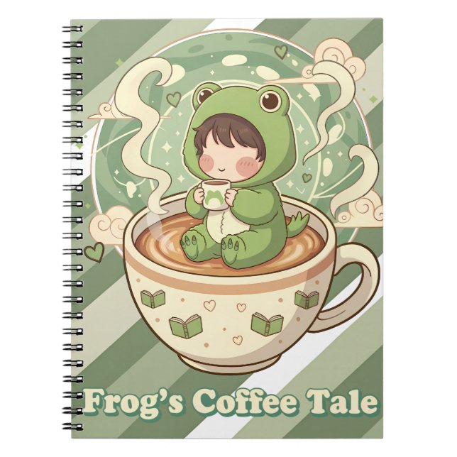 Caderno Espiral Cute Froggy Coffee Tale Design (Frente)