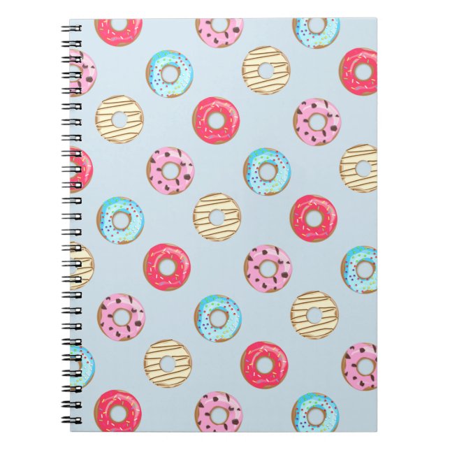 Caderno Espiral Cute Glazed Donut Pattern Light Blue (Frente)