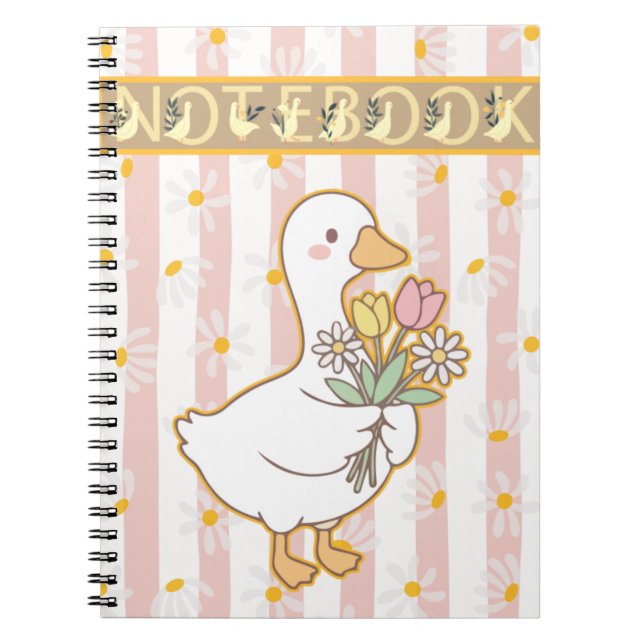 Caderno Espiral Cute Goose Floral Pink Spiral Notebook (Frente)