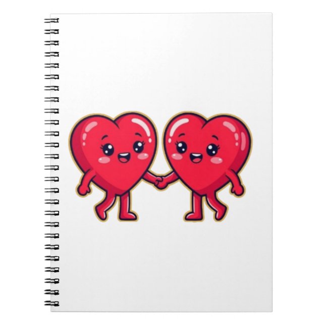 Caderno Espiral Cute Heart Characters Holding Hands (Frente)