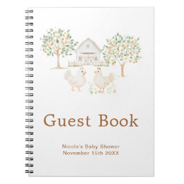 Caderno Espiral Cute Hens Farm Barn Baby Shower Guest Book