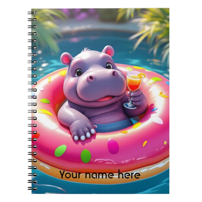 Caderno Espiral Cute Hippo Floating in Donut Pool Float, personali (Frente)