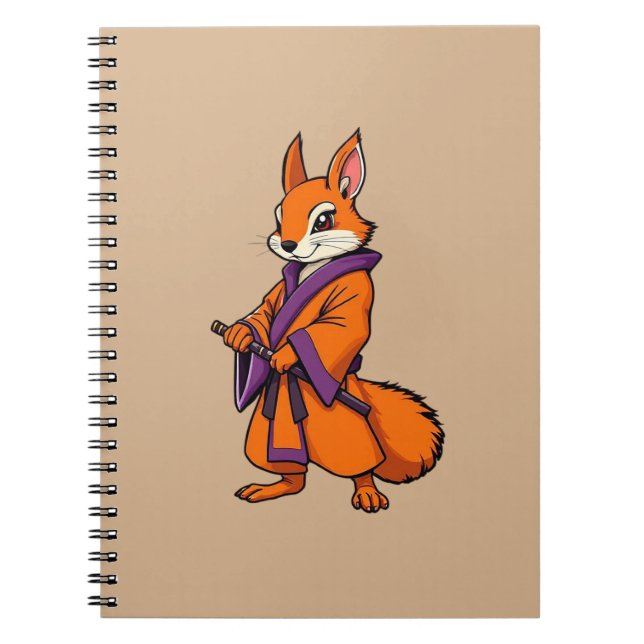 Caderno Espiral Cute Japanese Samurai Squirrel (Frente)
