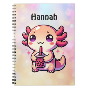 Caderno Espiral Cute Kawaii Axolotl com Chá de Bolha Personalizado