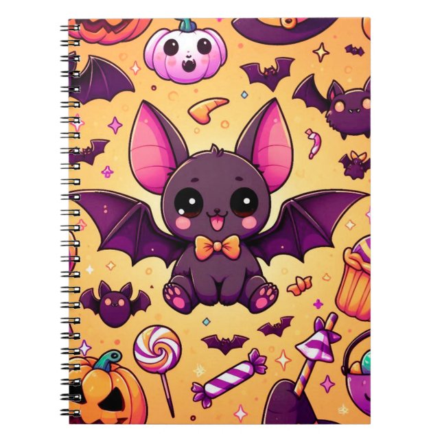Caderno Espiral Cute kawaii bat candy halloween (Frente)