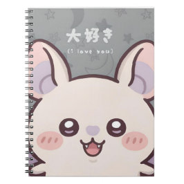 Caderno Espiral Cute Kawaii Bat Notebook - "Daisuki" (I Love You) 