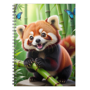 Caderno Espiral Cute Kawaii estilo Red Panda em uma Floresta Bambo