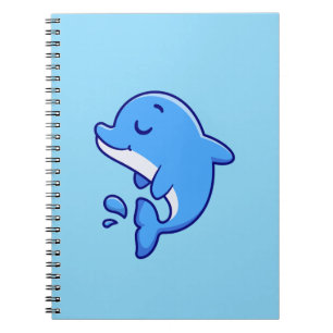 Caderno Espiral Cute Kawaii Jumping Dolphin Minimalist Illustratio