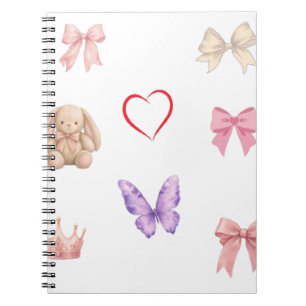 Caderno Espiral Cute Kawaii Laços Borboleta Coração Coroa Bunny