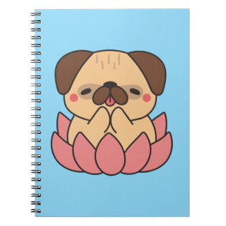 Caderno Espiral Cute Kawaii Meditating Pug Lotus Flower Zen Dog