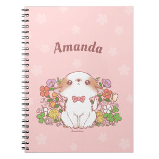 Caderno Espiral Cute Kawaii Mochi Pomchi com Flores Nome Personali