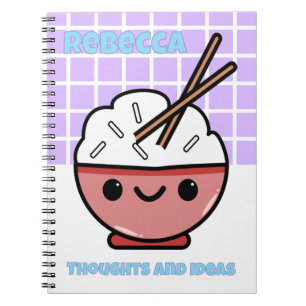 Caderno Espiral Cute Kawaii Rice Bowl - Personalizado