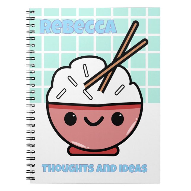 Caderno Espiral Cute Kawaii Rice Bowl - Personalizado (Frente)