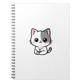 Caderno Espiral Cute Kawaii White Gray Kitten