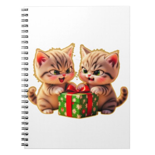 Caderno Espiral **Cute Kittens Fighting Over a Gift – Funny Christ (Frente)