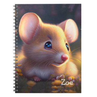 Caderno Espiral Cute little mouse in a flower meadow, custom 
