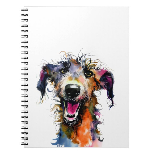 Caderno Espiral Cute Lurcher | design de pinheiro corante (Frente)