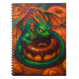 Caderno Espiral Cute Mini Dragão Verde & Fantasia de Donut Arte