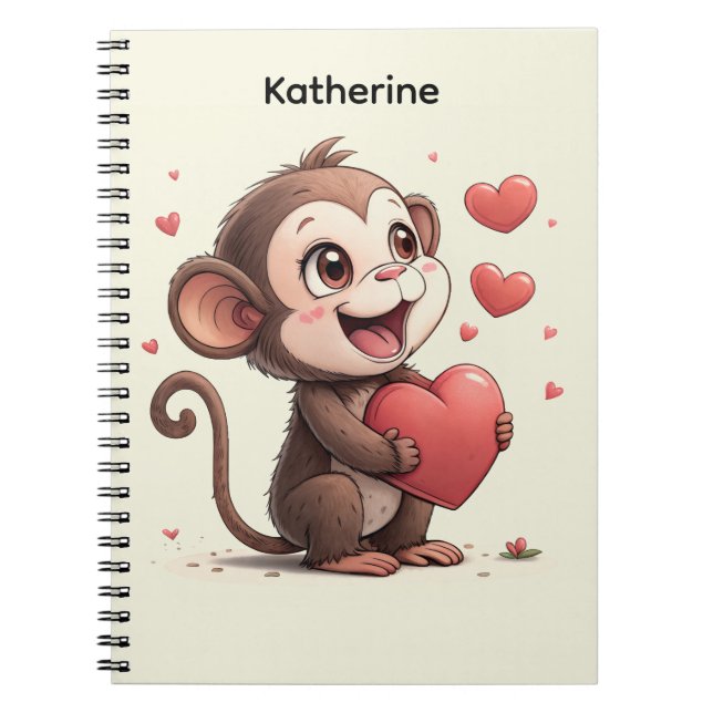 Caderno Espiral Cute Monkey Red Hearts Spiral Notebook  (Frente)